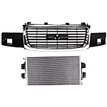 2-Piece Kit Grille Chrome Shell with Painted Black Insert, For Models With Composite Headlights, Includes (1) A/C Condenser and (1) Grille Assembly