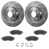 Front Brake Disc and Pad Kit, Cross-drilled and Slotted, 5 Lugs, Exclude Sport Package