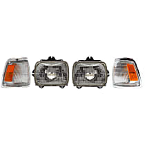 4-Piece Kit, Driver and Passenger Side Halogen Headlight, With bulb(s), OE Replacement, Includes (2) Corner Light and (2) Headlight