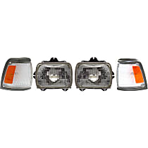 4-Piece Kit, Driver and Passenger Side Halogen Headlight, With bulb(s), For Models With NAL Brand Lamps Model, OE Replacement, Includes (2) Corner Light and (2) Headlight