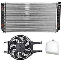 3-Piece Kit Radiator, With Short Filler Neck, Old Body Style, 8 Cyl 7.4L, includes (1) Radiator, (1) Cooling Fan Assembly, and (1) Coolant Reservoir