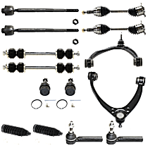 14-Piece Kit Front, Driver and Passenger Side Suspension Kit, AWD, Standard Design, Supplied With Standard Neoprene Outboard Boot, 4.150 in. Length, For Cast Iron Arm, With 1/2 Ton Steering Gear, Without Aluminum Steering Knuckles