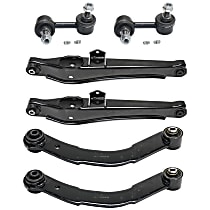 6-Piece Kit Rear, Driver and Passenger Side, Upper and Lower Suspension Kit, AWD, Non-Adjustable Type, includes (4) Control Arm and (2) Sway Bar Link