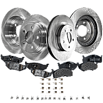 Front and Rear Brake Disc and Pad Kit, Plain Surface, 5 Lugs, Cast Iron, Semi-Metallic - Front; Ceramic - Rear, Pro-Line Series