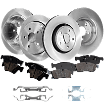 Front and Rear Brake Disc and Pad Kit, Plain Surface, 5 Lugs, Cast Iron, Organic - Front; Ceramic - Rear, Pro-Line Series