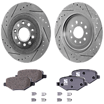 Rear Brake Disc and Pad Kit Cross-drilled and Slotted, Ceramic Pad Material, Pro-Line Series