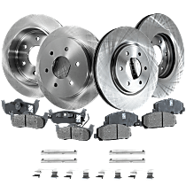 Front and Rear Brake Disc and Pad Kit, Plain Surface, 6 Lugs, Cast Iron, Ceramic - Front; Semi-Metallic - Rear, Pro-Line Series