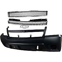 3-Piece Kit Front Primed Bumper Cover,  For Models Without Off Road Package (Round Fog Lights), Crew Cab Pickup,  Includes (1) Bumper Cover, (1) Bumper Grille, and (1) Grille