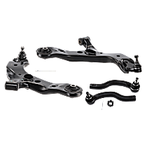 4-Piece Kit Front, Driver and Passenger Side, Lower Control Arm, includes (2) Control Arm and (2) Tie Rod End