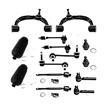 14-Piece Kit Front, Driver and Passenger Side, Upper Control Arm,  Includes (2) Ball Joint, (2) Control Arm, (2) Steering Rack Boot, (4) Sway Bar Link, and (4) Tie Rod End