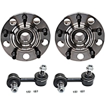 4-Piece Kit Rear, Driver and Passenger Side Wheel Hub, 4WD, 5 Lugs, With Bearing,  Includes (2) Sway Bar Link and (2) Wheel Hub