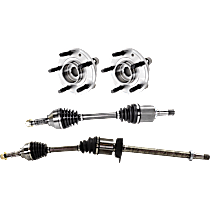 4-Piece Kit Front, Driver and Passenger Side Axle Assembly, includes (2) Axle Assembly and (2) Wheel Hub