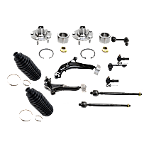 12-Piece Kit Front, Driver and Passenger Side Suspension Kit, Includes (2) Control Arm, (2) Steering Rack Boot, (2) Sway Bar Link, (4) Tie Rod End, and (2) Wheel Hub