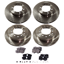 Front and Rear Brake Disc and Pad Kit, Plain Surface
