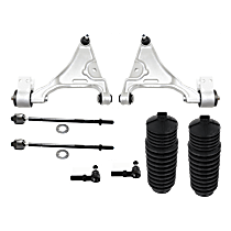 8-Piece Kit Front, Driver and Passenger Side, Lower Control Arm, includes (2) Control Arm, (2) Steering Rack Boot, and (4) Tie Rod End