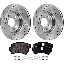 Front Brake Disc and Pad Kit, Cross-drilled and Slotted, Ceramic Pad Material, Pro-Line Series