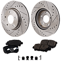 4-Piece Kit Front Brake Disc and Pad Kit, Cross-drilled and Slotted, SL, 2.5L 4Cyl, Pro-Line Series  Includes (2) Brake Disc and (1) Brake Pad Set