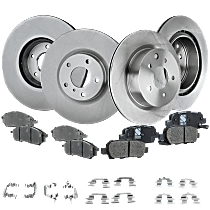 Front and Rear Brake Disc and Pad Kit, Pro-Line Series, Plain Surface, 5 Lugs, Ceramic Pad Material, Cast Iron