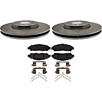 Front Brake Disc and Pad Kit, Plain Surface, 6 Lugs, 187 mm ID, 321 mm OD, OE Equipped with Ceramic Pads, R-Line Series