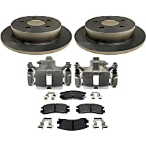 6-Piece Kit Rear, Brake Disc and Caliper Kit, FWD, OE Pad Material is Organic, R-Line Series  Includes (1) Brake Caliper, (1) Brake Pad Set, (2) Brake Disc