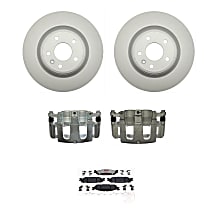 Front, Brake Disc and Caliper Kit, FWD, OE Equipped with Ceramic Pads, Natural Caliper, Hybrid (Ceramic and Semi-Metallic), 5 Lugs, Element3 Series