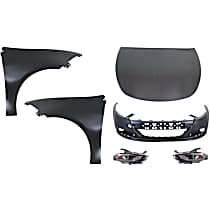 6-Piece Kit Factory Style Hood, For Models Without  Scoop, Aluminum, Primed,  Includes (1) Bumper Cover, (2) Fender, (2) Headlight, and (1) Hood