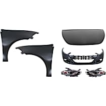 6-Piece Kit Driver and Passenger Side Halogen Headlight, With bulb(s), OE Replacement,  Includes (1) Bumper Cover, (2) Fender, (2) Headlight, and (1) Hood