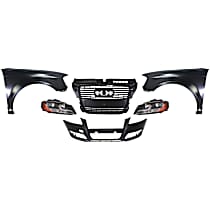 6-Piece Kit Driver and Passenger Side Halogen Headlight, With bulb(s), OE Replacement,  Includes (1) Bumper Cover, (2) Fender, (1) Grille, and (2) Headlight