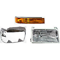 3-Piece Kit Passenger Side Halogen Headlight, With bulb(s), OE Replacement, Includes (1) Headlight Door, (1) Headlight and (1) Turn Signal Light