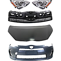 Driver and Passenger Side Headlight Kit, with Bulbs, Halogen, includes Bumper Cover, Grille Assembly, and Hood