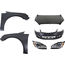 6-Piece Kit, Front Primed Bumper Cover, Includes (1) Bumper Cover, (2) Fender, (2) Headlight, and (1) Hood