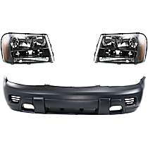 3-Piece Kit Driver and Passenger Side Halogen Headlight, With bulb(s), OE Replacement, Includes (1) Bumper Cover and (2) Headlight