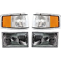 4-Piece Kit, Driver and Passenger Side Halogen Corner Light, Without bulb(s), Includes (2) Headlight and (2) Corner Light