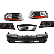 6-Piece Kit Front Primed Bumper Cover, Sedan, Includes (1) Bumper Cover, (2) Corner Light, (1) Grille, and (2) Headlight