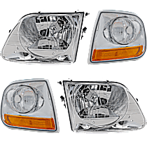 4-Piece Kit Driver and Passenger Side Halogen Headlight, With bulb(s), Converts OE Corner Lights To Lightning Style, OE Replacement,  Includes (2) Corner Light and (2) Headlight