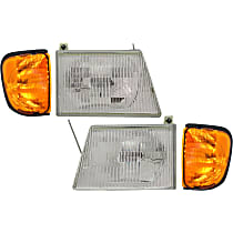 4-Piece Kit Driver and Passenger Side Halogen Headlight, With bulb(s), OE Replacement, Includes (2) Headlight and (2) Corner Light