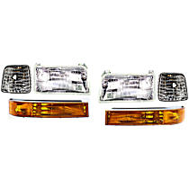 6-Piece Kit Driver and Passenger Side Halogen Headlight, With bulb(s), OE Replacement,  Includes (2) Corner Light, (2) Headlight, and (2) Turn Signal Light