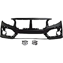 3-Piece Kit Front Primed Bumper Cover, Hatchback, CAPA Certified  Includes (1) Bumper Cover and (2) Fog Light