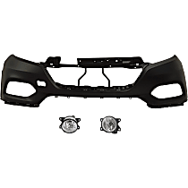 3-Piece Kit Front, Upper Primed Bumper Cover, Includes (1) Bumper Cover and (2) Fog Light