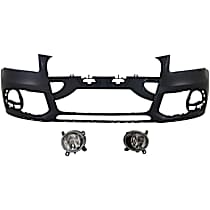 3-Piece Kit Front Primed Bumper Cover, For Models Without S-Line Package, Headlight Washer and Parking Aid Sensor, Includes (1) Bumper Cover and (2) Fog Light