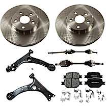 8-Piece Kit Front, Driver and Passenger Side Axle Assembly, New, 2.4L 4Cyl  Includes (2) Axle Assembly, (2) Brake Disc, (1) Brake Pad Set, and (2) Control Arm