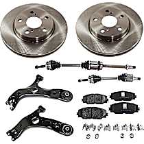 8-Piece Kit Front, Driver and Passenger Side Axle Assembly, New, 2.4L 4Cyl  Includes (2) Axle Assembly, (2) Brake Disc, (1) Brake Pad Set, and (2) Control Arm