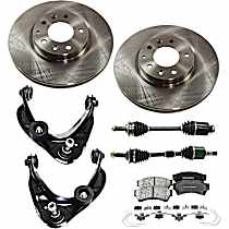 8-Piece Kit Front, Driver and Passenger Side Axle Assembly, With 16 in. Wheels, New, includes (2) Axle Assembly, (2) Brake Disc, (1) Brake Pad Set, and (2) Control Arm