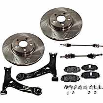 8-Piece Kit Front, Driver and Passenger Side Axle Assembly, New, includes (2) Axle Assembly, (2) Brake Disc, (1) Brake Pad Set, and (2) Control Arm