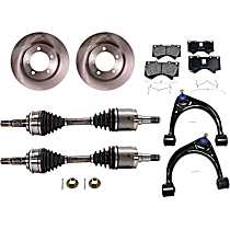 8-Piece Kit Front, Driver and Passenger Side Axle Assembly, Four Wheel Drive, Supplied with Standard Neoprene Outboard Boot, New, 4WD, 4.6L 8Cyl  Includes (2) Axle Assembly, (2) Brake Disc, (1) Brake Pad Set, and (2) Control Arm
