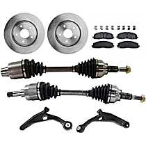 8-Piece Kit Front, Driver and Passenger Side Axle Assembly, All Wheel Drive, New, AWD, 2.4L 4Cyl  Includes (2) Axle Assembly, (2) Brake Disc, (1) Brake Pad Set, and (2) Control Arm