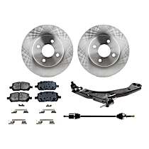 6-Piece Kit Front, Passenger Side Axle Assembly, Front Wheel Drive, 5-Speed, Automatic Transaxle, New, includes (1) Axle Assembly, (2) Brake Disc, (1) Brake Pad Set, and (1) Control Arm