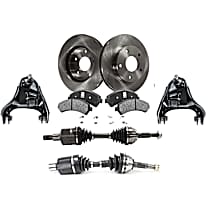 8-Piece Kit Front, Driver and Passenger Side Axle Assembly, New, 4.3L 6Cyl  Includes (2) Axle Assembly, (2) Brake Disc, (1) Brake Pad Set, and (2) Control Arm