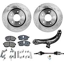 6-Piece Kit Front, Driver Side Axle Assembly, New, FWD, 1.8L 4Cyl Automatic CVT, Transaxle,  Includes (1) Axle Assembly, (2) Brake Disc, (1) Brake Pad Set, and (1) Control Arm