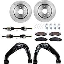 8-Piece Kit Front, Driver and Passenger Side Axle Assembly, Four Wheel Drive, New, 4WD, 4.0L 6Cyl  Includes (2) Axle Assembly, (2) Brake Disc, (1) Brake Pad Set, and (2) Control Arm